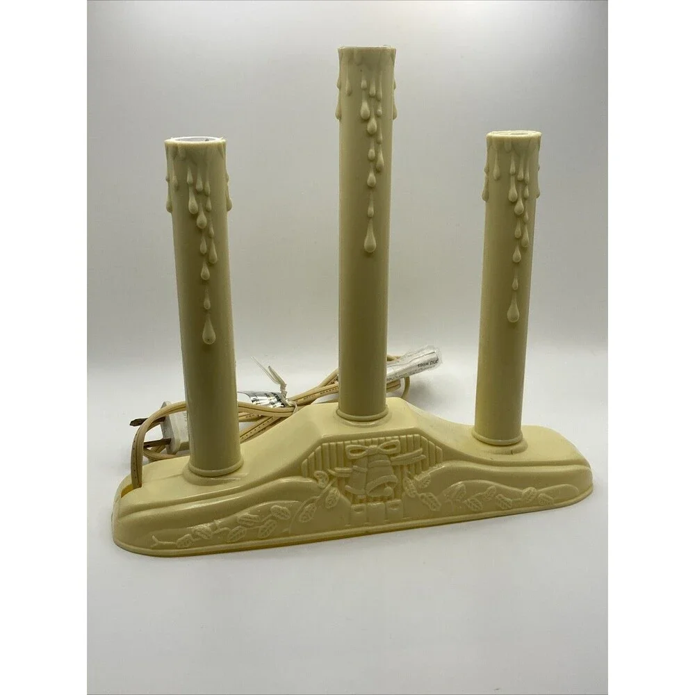 Vintage Christmas Window Tiered Candle 3 Stick Candelabra Dripping Wax Bells